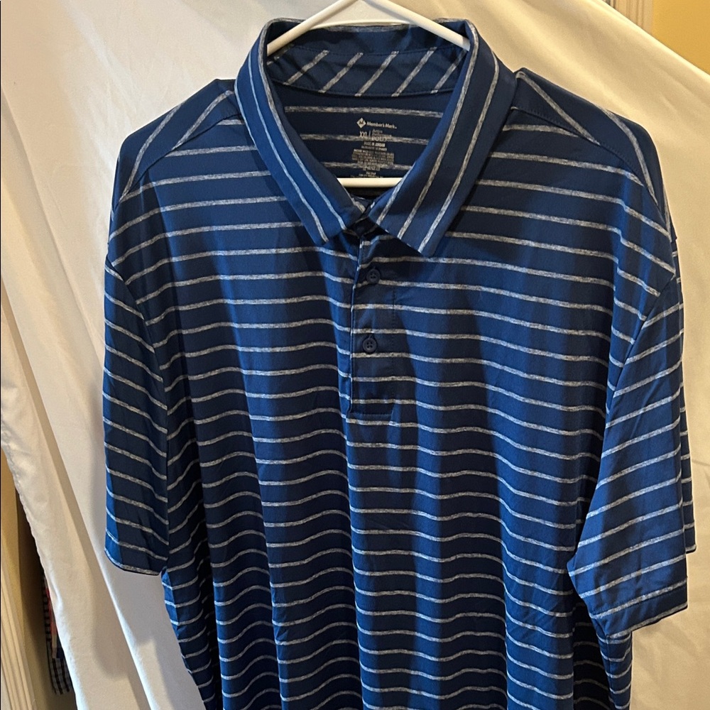 Members Mark Blue and Gray Striped Men's Polo Shirt